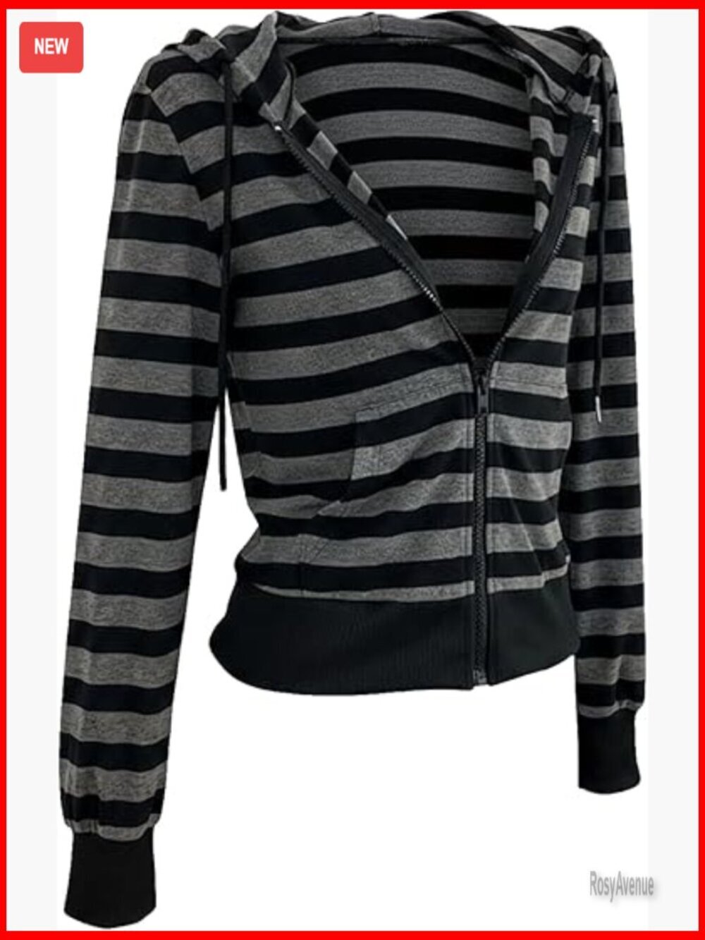 Striped Zip Up Hoodie Y2k Long Sleeve Sweatshirt with Pockets